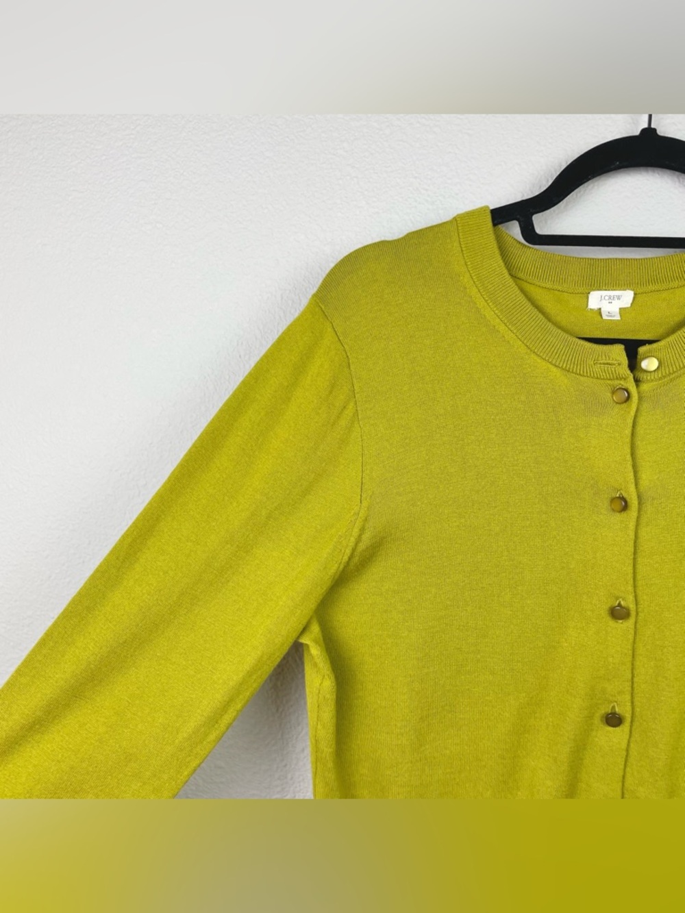 J. Crew Women's Large Chartreuse 3/4 Sleeve Button Front 100% Cotton Cardigan - Picture 5 of 16